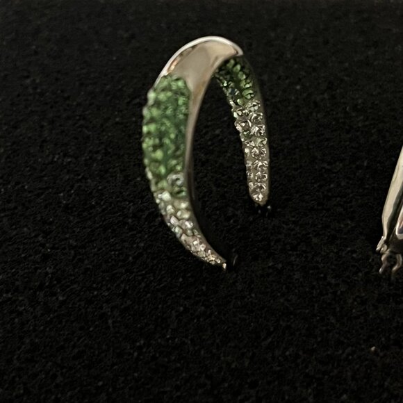 Green to White Ombre Crystals Inside Out Hoop Earrings Sterling Silver 925 AU - Picture 3 of 6